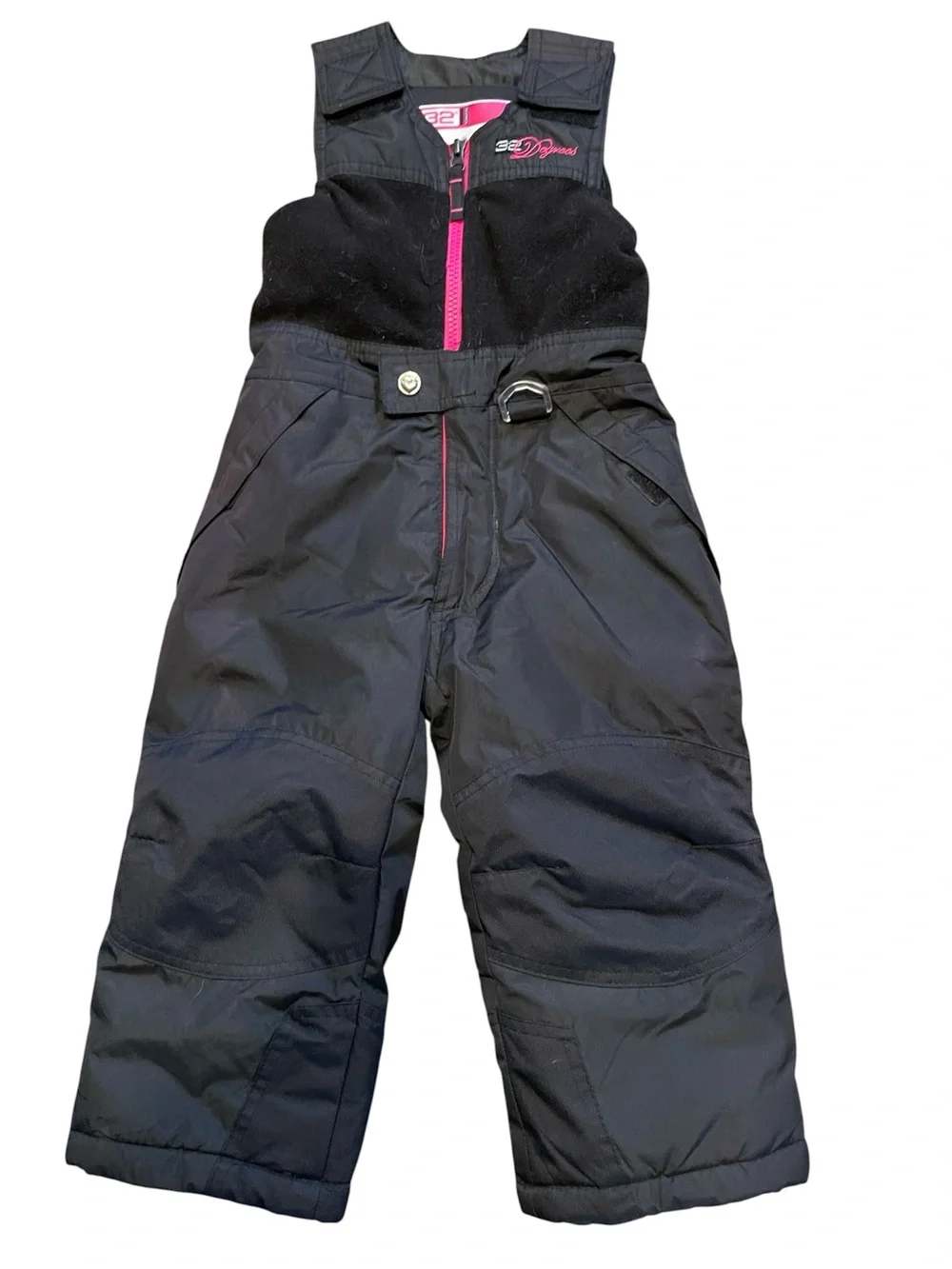 32‎ Degree Toddler Weatherproof Black Pink Trim Snow Bibs Pants 3T
